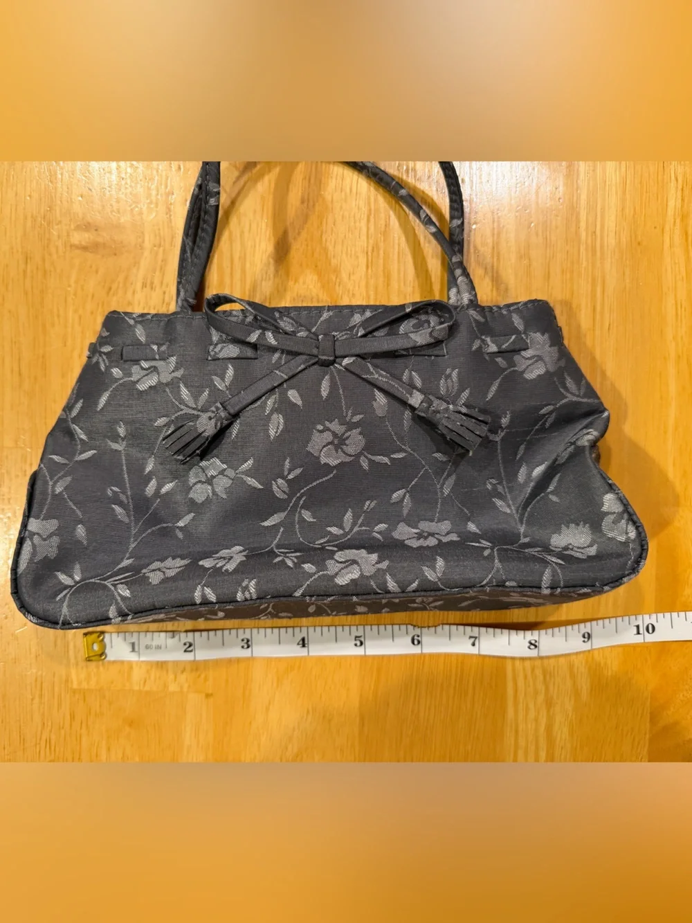 Liz Claiborne Black Floral Jacquard Hand Bag with Bow Detail